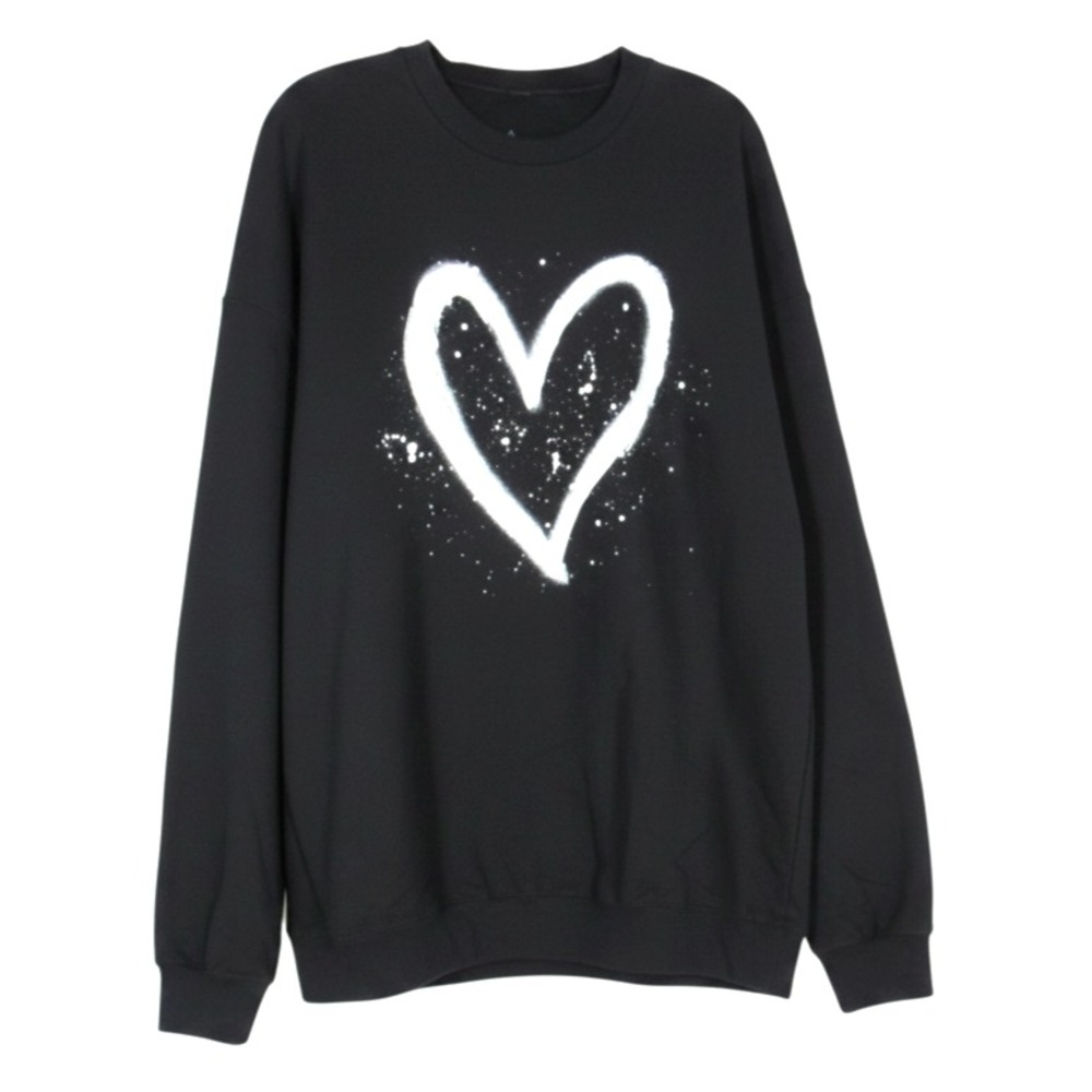 ERIN OPREA BASICS Black SPLATTER HEART SWEATSHIRT TOP Crewneck FLEECE BACKING XL
